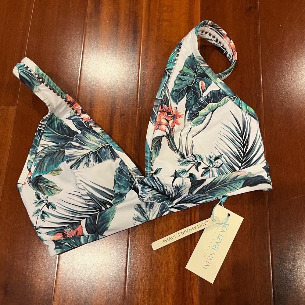 Sea Level Bikini Top Swim Tango Long‎ Line Tri Bra White Green New NWT Size 6